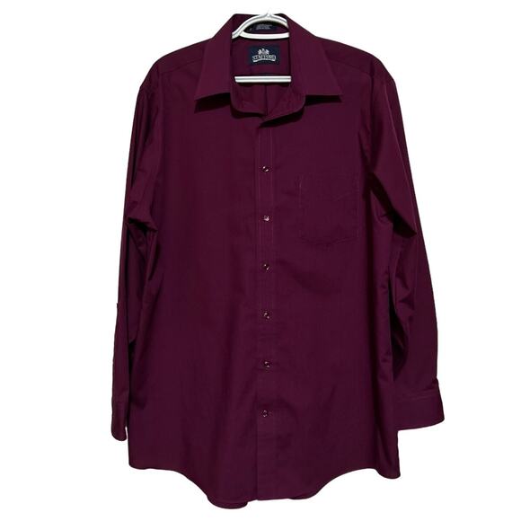 Stafford Wrinkle Free Mens Plum Long Sleeve Button Front Dress Shirt Size 16 1/2 - Picture 1 of 5